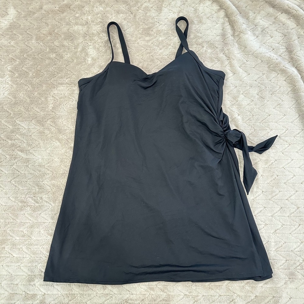 Lands End Black Faux Wrap Swim Dress Side Tie Ruching Plus Size 20W